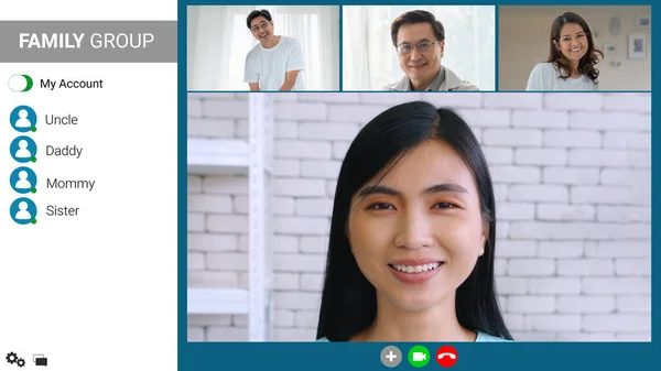 Famiglia felice che parla su internet videochiamata a casa — Foto Stock