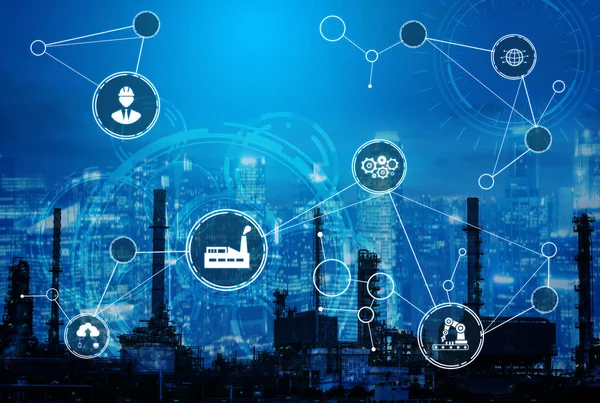 Технологическая концепция Индустрии 4.0 - Smart factory for fourth industrial revolution — стоковое фото