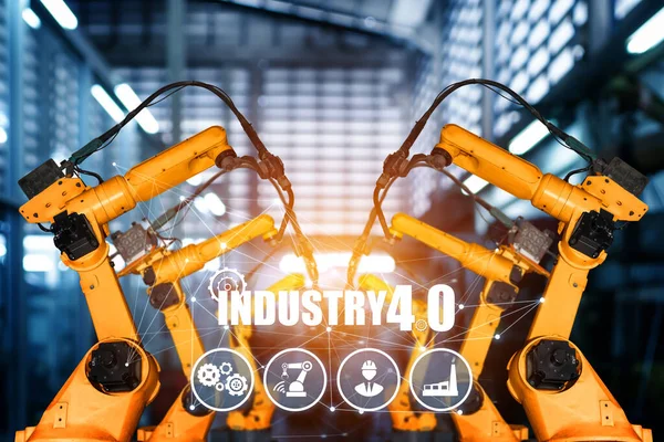 Slimme industriële robotarmen voor digitale fabriekstechnologie — Stockfoto