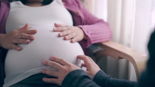 Coppia incinta si sente l'amore e rilassarsi a casa. — Video Stock