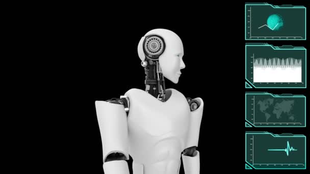 Futuristisk robot, artificiell intelligens CGI big data analytics och programmering — Stockvideo