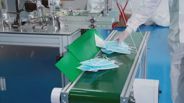 Face mask production line in modern factory