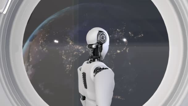 Φουτουριστικό ρομπότ, τεχνητή νοημοσύνη CGI μέσα σε διαστημόπλοιο στο σύμπαν του διαστήματος — Αρχείο Βίντεο