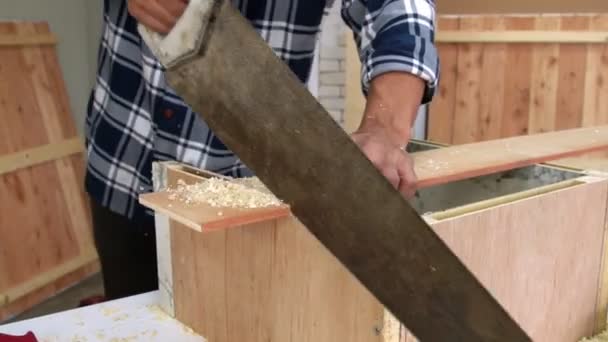 Карпентер працює на деревообробній фабриці. — стокове відео