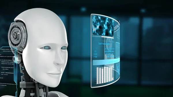 Futuristic robot, artificial intelligence CGI big data analytics and programming