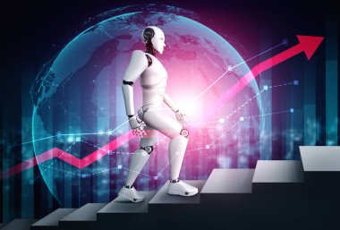 Yapay zeka robotu ve makine öğrenme teknolojisi kullanarak iş büyümesi kavramı