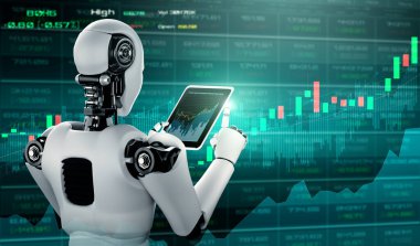 Makine öğrenimi kullanan yapay zeka robotu tarafından kontrol edilen gelecekteki finansal teknoloji