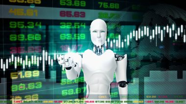 Fütürist robot, borsa ticareti için yapay zeka CGI