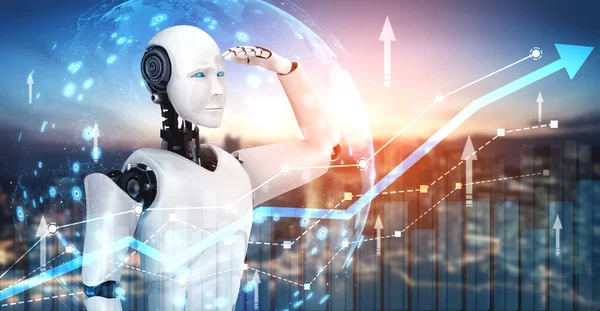 Bedrijfsgroei concept door het gebruik van AI robot en machine learning technologie — Stockfoto