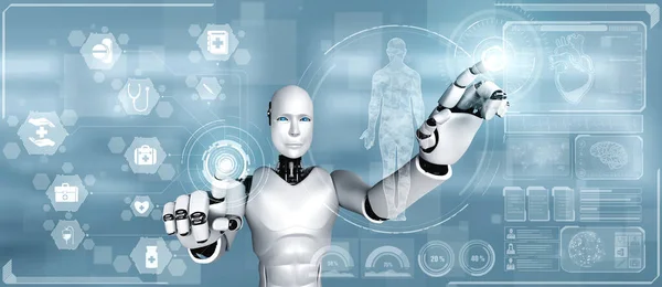 Toekomstige medische technologie bestuurd door AI robot met behulp van machine learning — Stockfoto