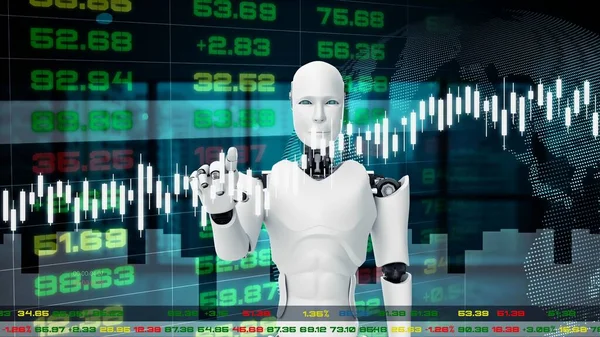 Futuristic robot, artificial intelligence CGI for stock exchange market trading — Stock Photo, Image