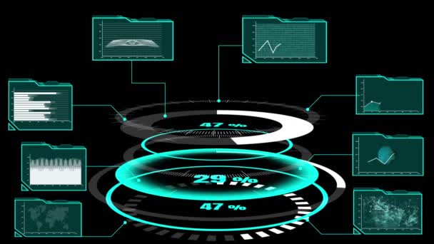 Futuristiskt användargränssnitt instrumentpanel för big data analytics i informationsdiagrammet — Stockvideo