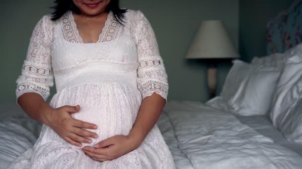 Szczęśliwa kobieta w ciąży i spodziewa się dziecka w domu. — Wideo stockowe