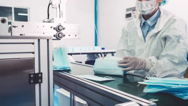 Face mask production line in modern factory