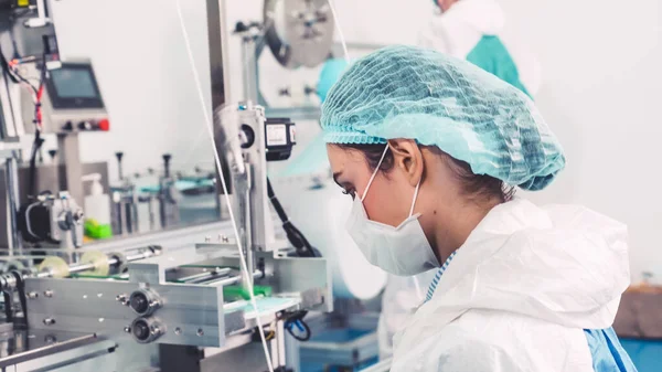 Face mask production line in modern factory