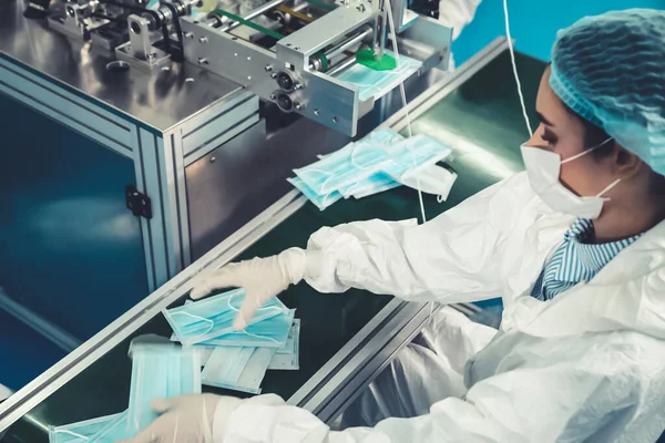 Face mask production line in modern factory