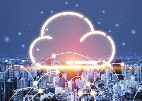 Cloud-Computing-Technologie und Online-Datenspeicherung für den globalen Datenaustausch. — Stockfoto