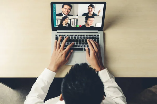 Video call business people meeting on virtual workplace or remote office — Stock Photo, Image