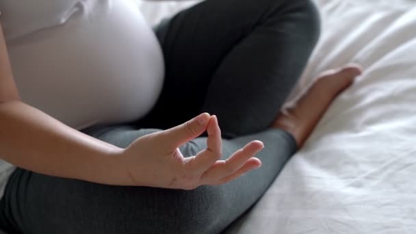 Šťastná těhotná žena a čeká dítě doma. — Stock video