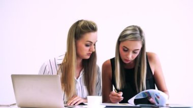 Modern ofiste çalışan sarışın bir iş kadını..