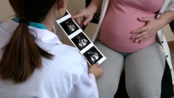 Femme enceinte et gynécologue médecin à l'hôpital — Video