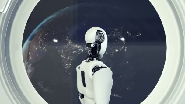未来型ロボット、宇宙船内の人工知能CGI — ストック動画
