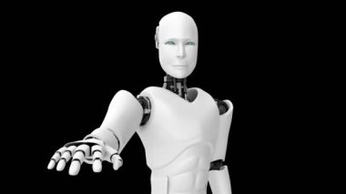 Gelecekçi robot, yapay zeka CGI siyah ve yeşil arka plan üzerinde çalışıyor