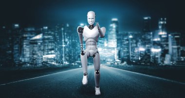 Koşan robot insansı hızlı hareket ve hayati enerji gösteriyor