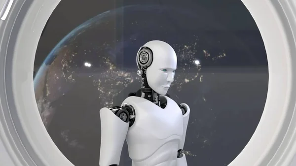 未来型ロボット、宇宙船内の人工知能CGI — ストック写真