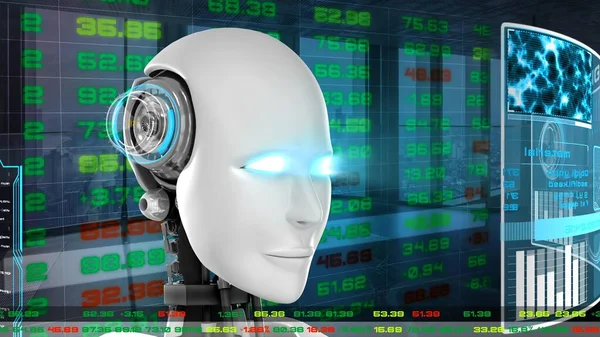 Futuristic robot, artificial intelligence CGI for stock exchange market trading — Stock Photo, Image