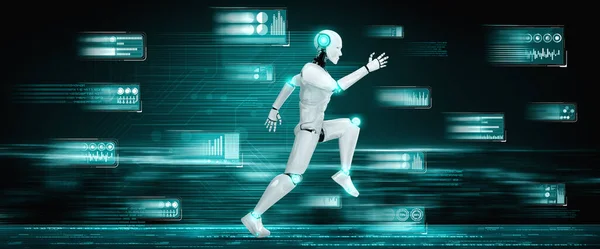 Τρέχον ανθρωποειδές ρομπότ που δείχνει γρήγορη κίνηση και ζωτική ενέργεια — Φωτογραφία Αρχείου
