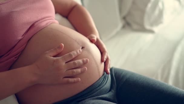 สุขสันต์หญิงตั้งครรภ์และคาดหวังลูกที่บ้าน . — วีดีโอสต็อก