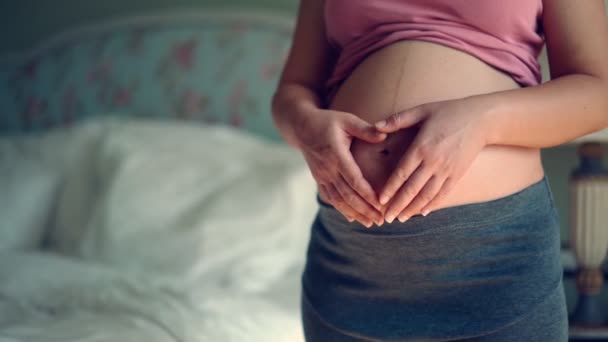幸せな妊娠中の女性と期待赤ちゃんに家. — ストック動画