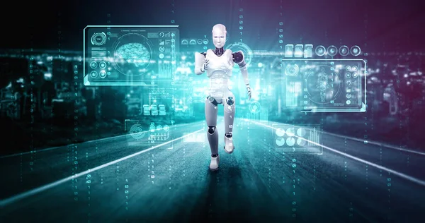 Biegnący robot humanoid pokazuje szybki ruch i energię życiową — Zdjęcie stockowe