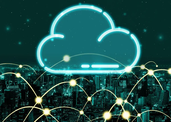 Cloud-Computing-Technologie und Online-Datenspeicherung für den globalen Datenaustausch. — Stockfoto