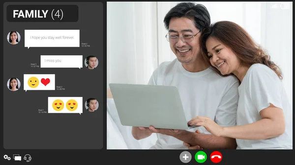 Happy family talking on internet video call at home — Stock Photo, Image