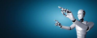 Kopya uzayında parmağa dokunan yapay zeka robotu