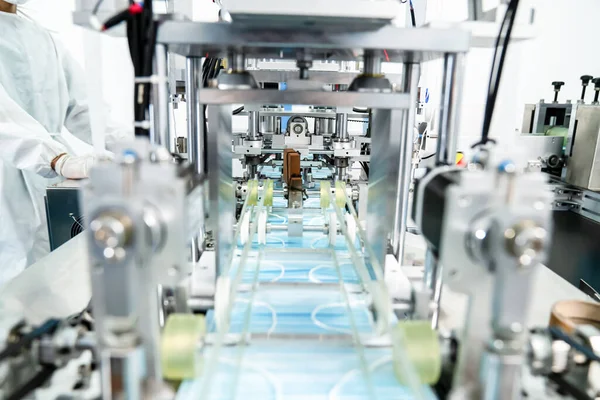 Face mask production line in modern factory