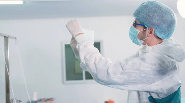 Face mask production line in modern factory