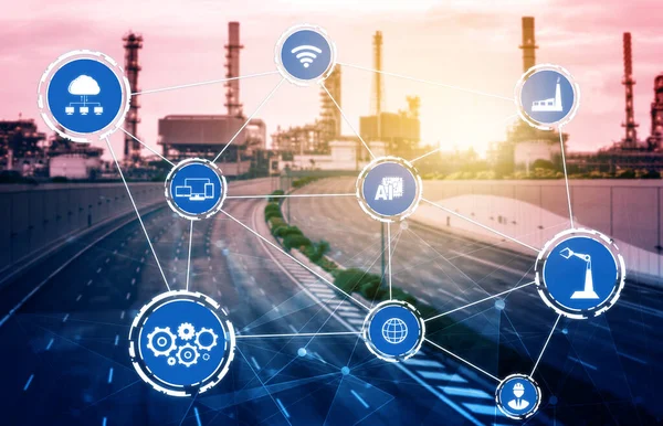 Indústria 4.0 conceito de tecnologia - Fábrica inteligente para a quarta revolução industrial — Fotografia de Stock