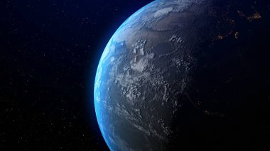 Ufukta gün doğumuyla 3 boyutlu görüntüleme ile Dünya.