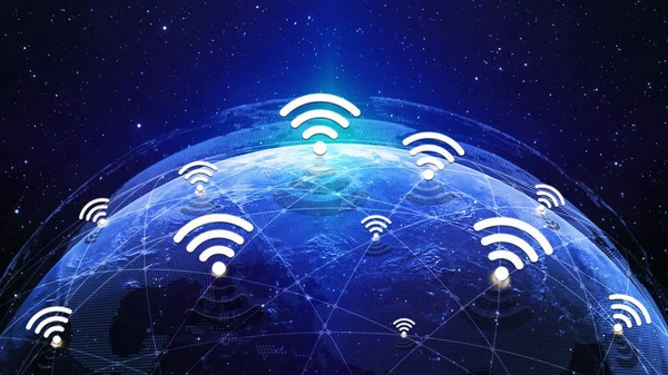 Illustrazione 3D globale moderna comunicazione creativa e internet network map — Foto Stock