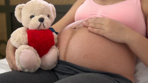 Felice donna incinta e in attesa di bambino a casa. — Video Stock