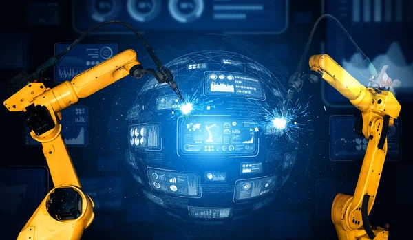 Смарт-індустрія робот герб для технології цифрового виробництва заводу — стокове фото