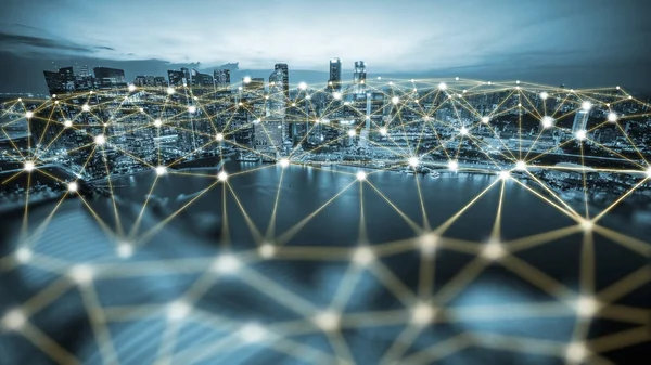 Het moderne creatieve communicatie- en internetnetwerk verbinden in smart city — Stockfoto
