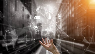 Akıllı şehirde gelişmiş iletişim ve küresel internet ağı bağlantısı