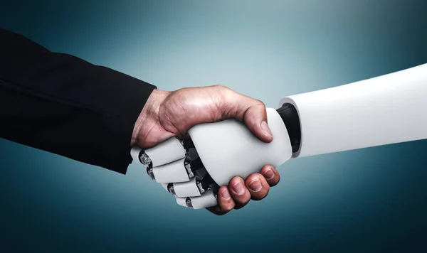 3D rendering humanoid robot handshake to collaborate future technology — Stock Photo, Image