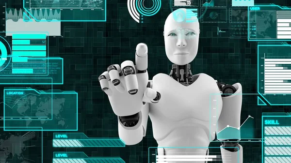 Robot futuristico, intelligenza artificiale CGI big data analytics e programmazione — Foto Stock