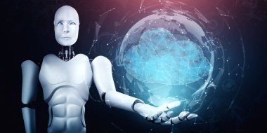 Online sunucuda veri depolamak için bulut hesaplama teknolojisi kullanan yapay zeka robotu