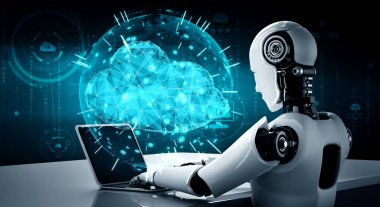 Online sunucuda veri depolamak için bulut hesaplama teknolojisi kullanan yapay zeka robotu